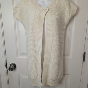 Vintage Guess One Button Open Cream Knit Cardigan With Cap Sleeves, Size Small
